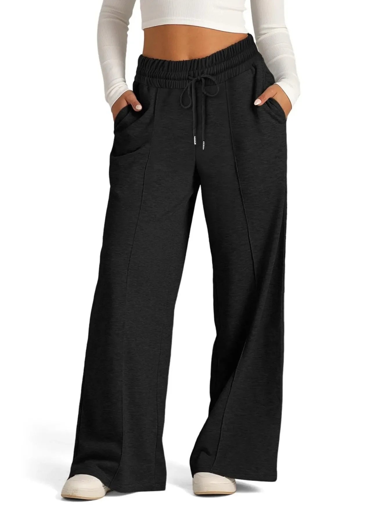 Grijze Dames Jogging Broek Met Elastische Taille en Wijde Pijpen