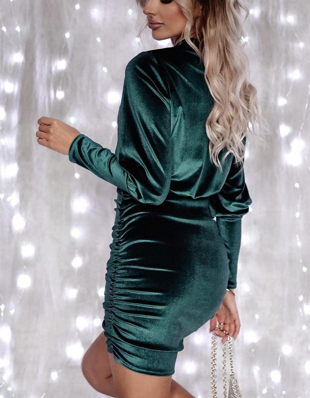 Groene Chique Mini Jurk met Lange Mouwen