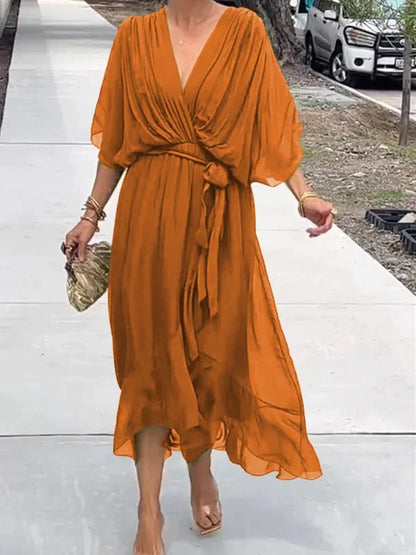 Chrissa | Zomerse Midi Jurk met Elegante V-Hals