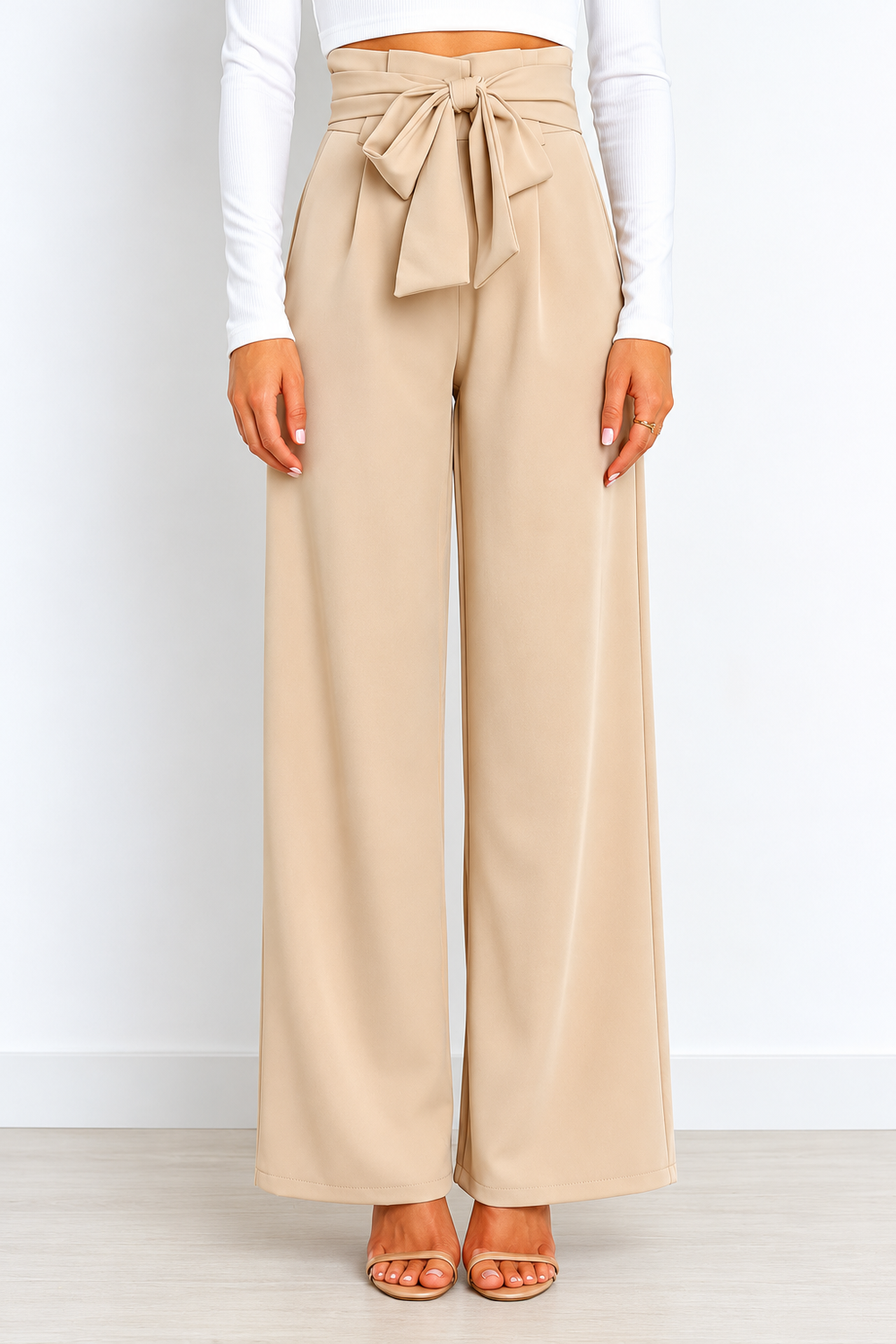 Fenna | Hoge Taille Paperbag Broek met Strikdetail