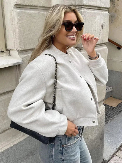 Stijlvolle Dames Cropped Bomberjack met Drukknopen