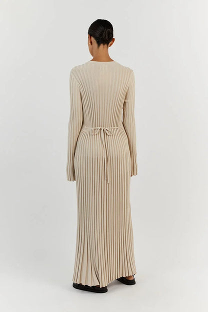 Camelia | Gebreide Maxi Jurk met Lange Mouwen