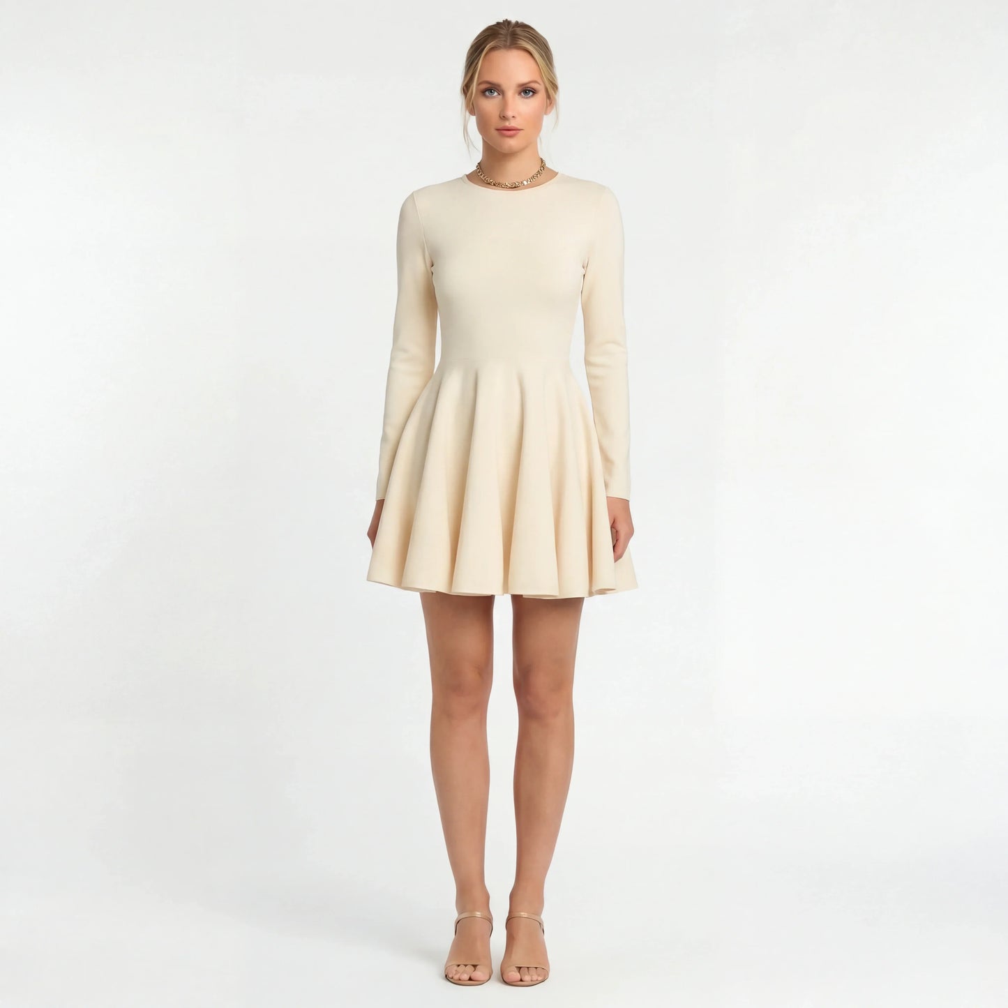 Casual Dames Mini Jurk Met Lange Mouwen en Uitlopende Rok