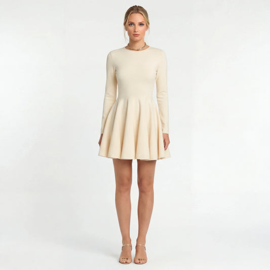 Casual Dames Mini Jurk Met Lange Mouwen en Uitlopende Rok