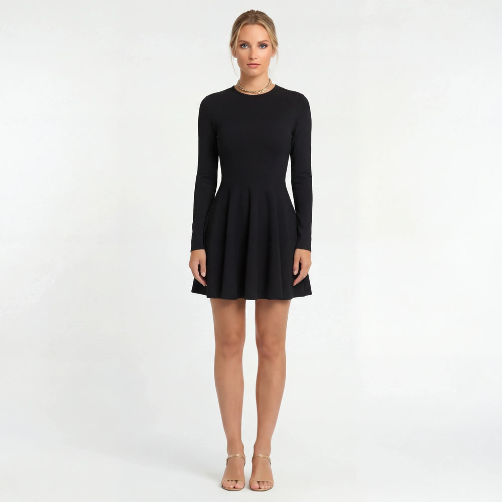 Casual Women's Mini Dress with Long Sleeves and Flared Skirt