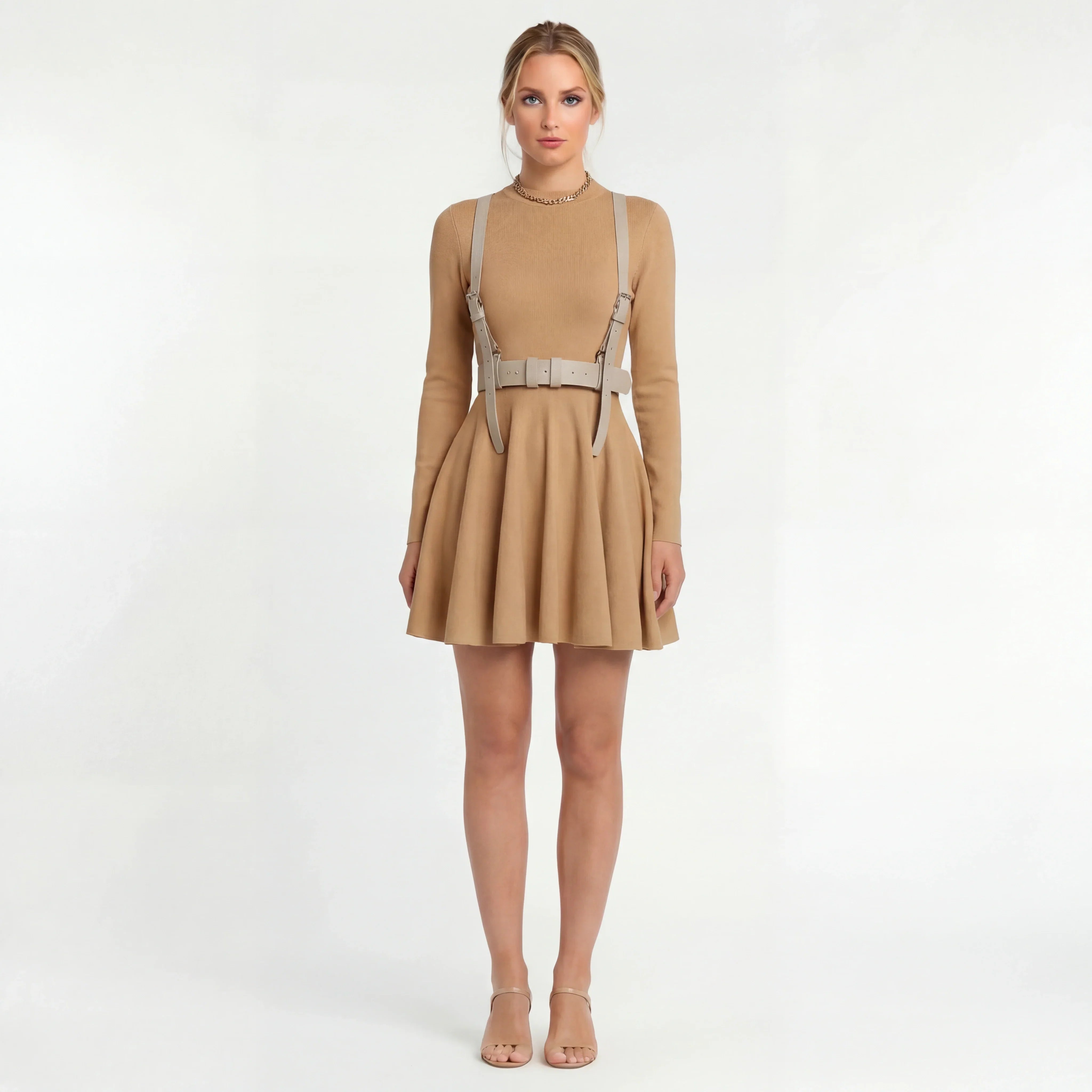 Casual Dames Mini Jurk Met Lange Mouwen en Uitlopende Rok