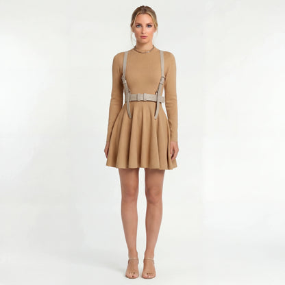 Casual Dames Mini Jurk Met Lange Mouwen en Uitlopende Rok