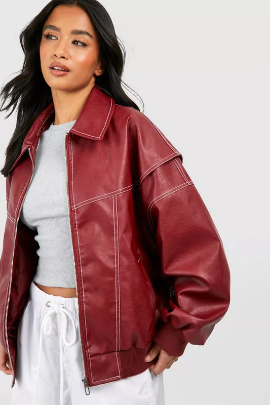 Livy | Oversized Streetstyle Jas met Contrasterende Stiksels