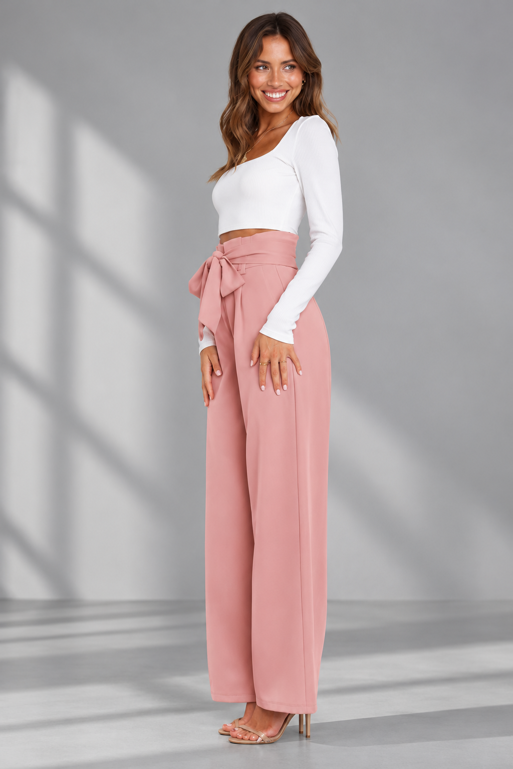 Fenna | Hoge Taille Paperbag Broek met Strikdetail