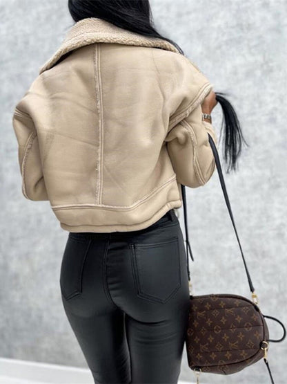 Blouson teddy biker chaud et tendance pour dames avec poches
