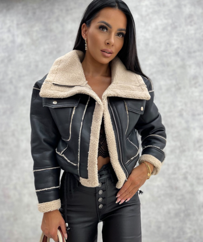 Blouson teddy biker chaud et tendance pour dames avec poches