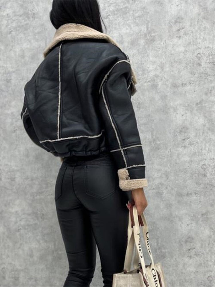 Blouson teddy biker chaud et tendance pour dames avec poches