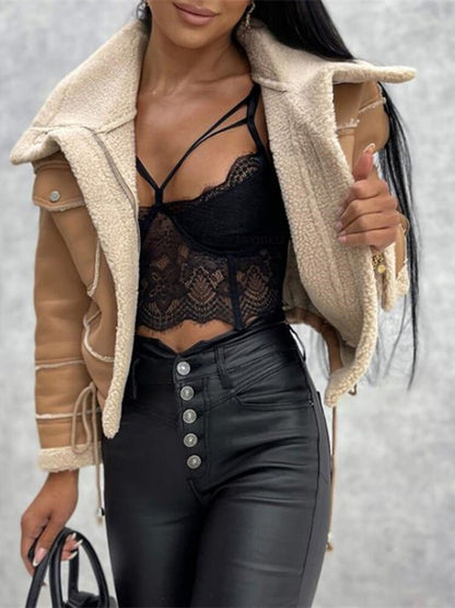 Blouson teddy biker chaud et tendance pour dames avec poches