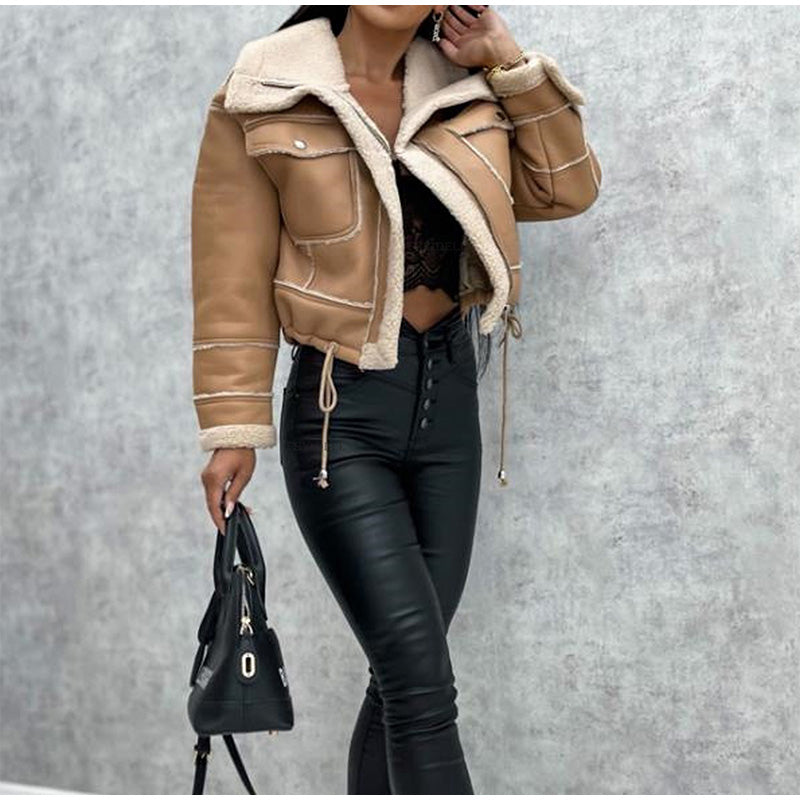 Blouson teddy biker chaud et tendance pour dames avec poches