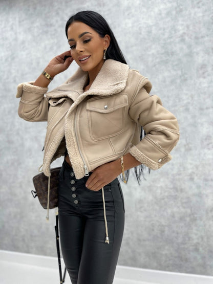 Blouson teddy biker chaud et tendance pour dames avec poches