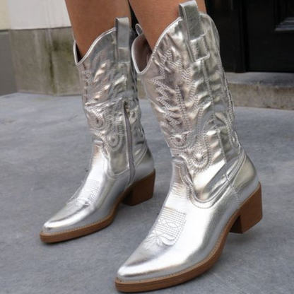Luce | Metallic Western Enkellaarzen met Hak