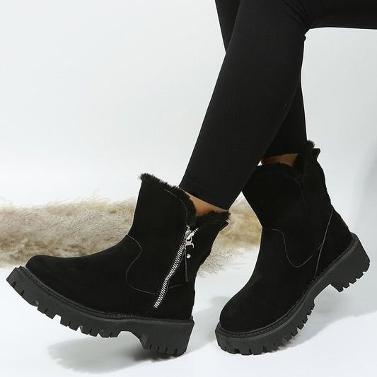 Comfortabele Dames Enkellaarsjes met Rits en Faux Fur
