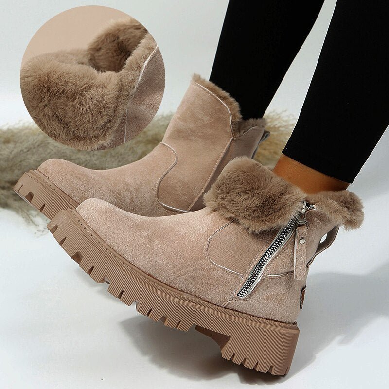 Comfortabele Dames Enkellaarsjes met Rits en Faux Fur