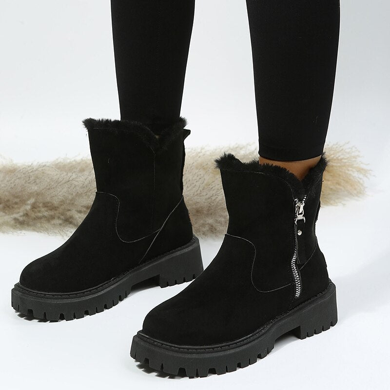 Comfortabele Dames Enkellaarsjes met Rits en Faux Fur