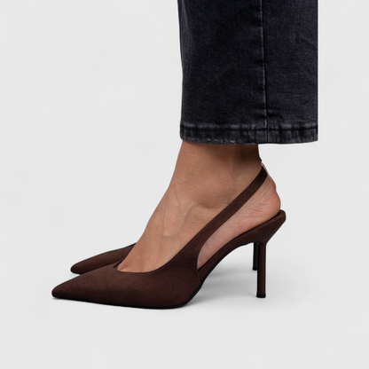 Spitse Suède Dames Slingback Pumps met Hak en Gepolsterd Voetbed