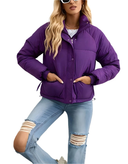 Trendy Warme Dames Puffer Jas met Rits en Hoge Kraag