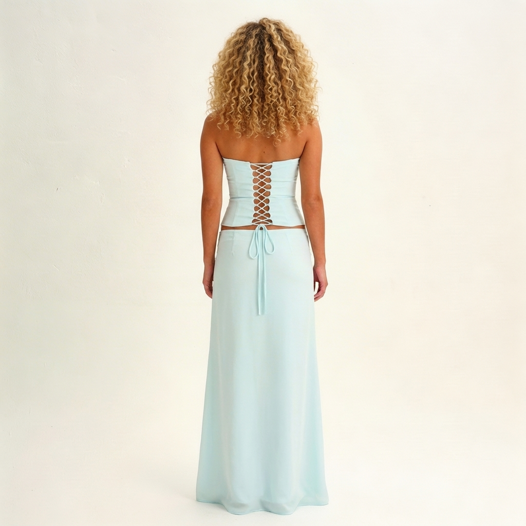 elegante zomer set dames met strapless top en flowy rok