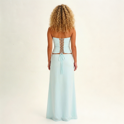 elegante zomer set dames met strapless top en flowy rok