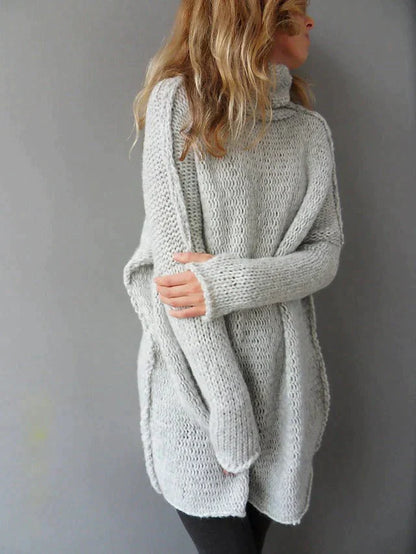 Oversized Grijs Dames Trui met Col en Lange Mouwen