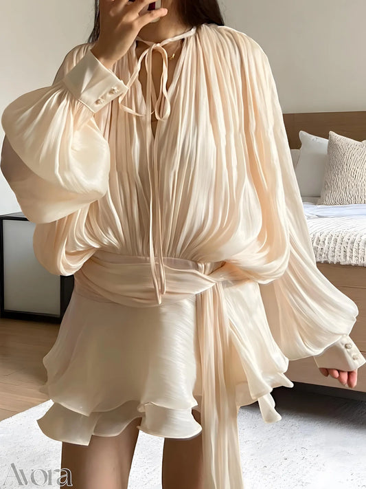 Sanvika | Shiny Pleated Mini Jurk