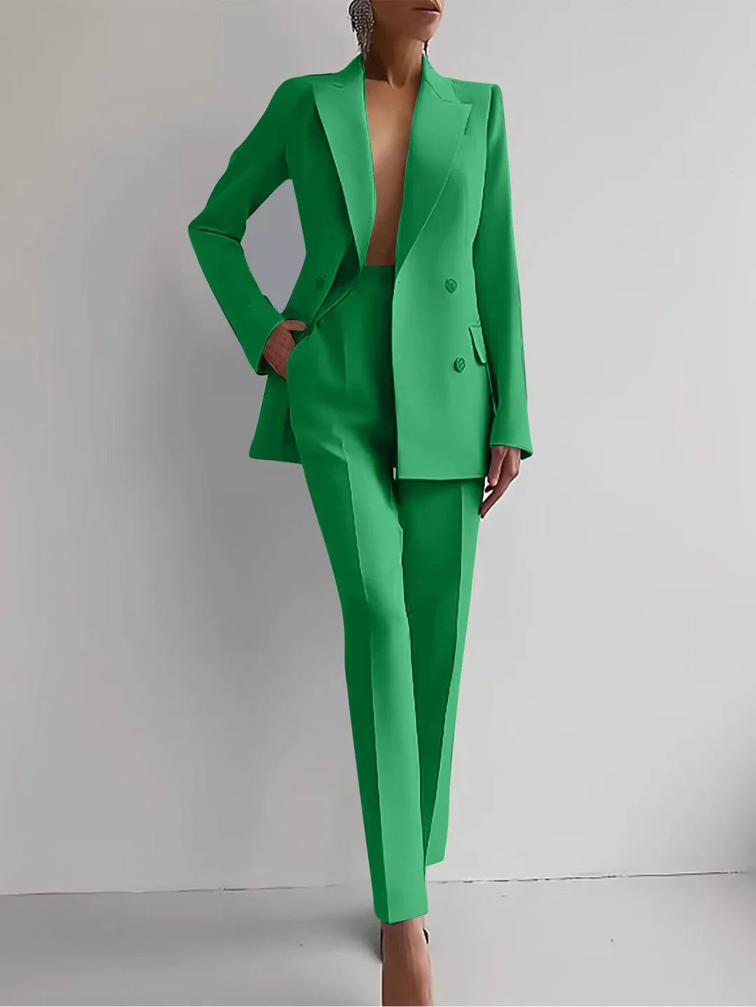 Stijlvolle Dames Blazer Pantalon Set met Dubbele Knopen