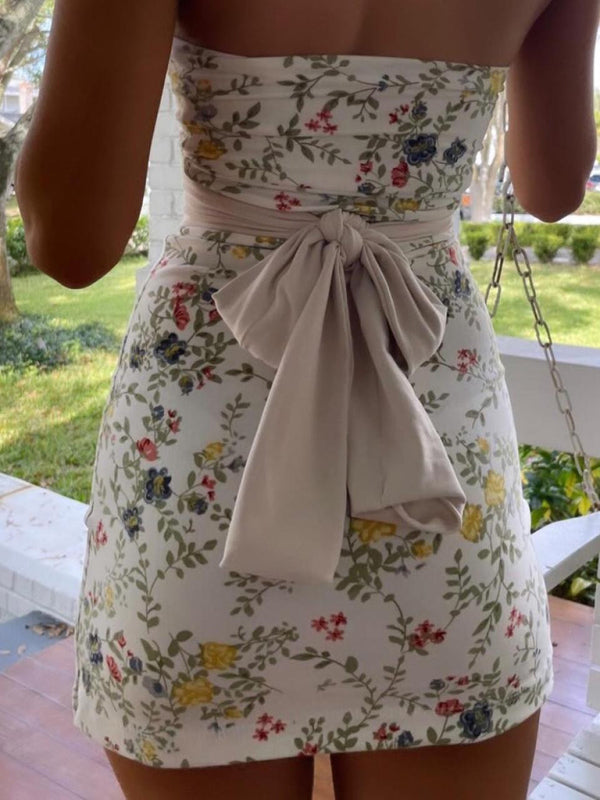Brea | Bloemige Bandeau Mini Jurk