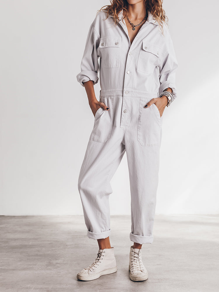 Stijlvolle Dames Utility Jumpsuit met Lange Mouwen en Zakken
