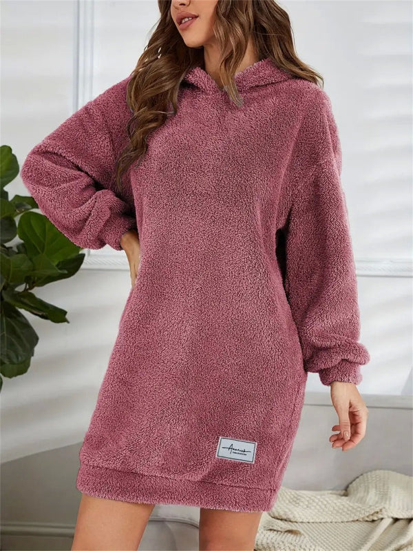 Zachte Oversized Teddy Sweater Jurk met Hoodie