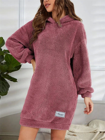 Zachte Oversized Teddy Sweater Jurk met Hoodie