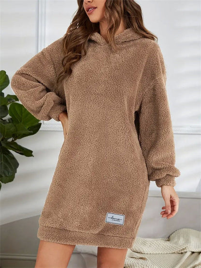 Zachte Oversized Teddy Sweater Jurk met Hoodie