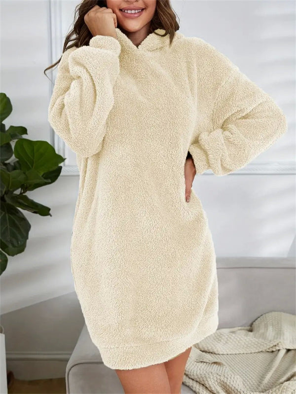 Zachte Oversized Teddy Sweater Jurk met Hoodie