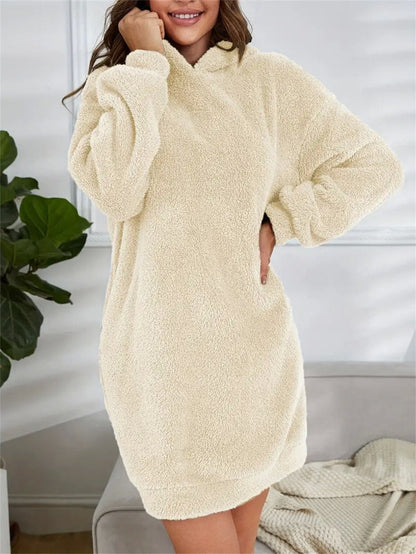 Zachte Oversized Teddy Sweater Jurk met Hoodie