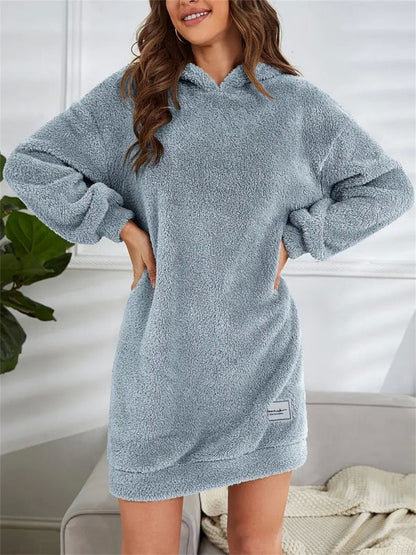 Zachte Oversized Teddy Sweater Jurk met Hoodie