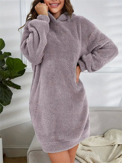 Zachte Oversized Teddy Sweater Jurk met Hoodie