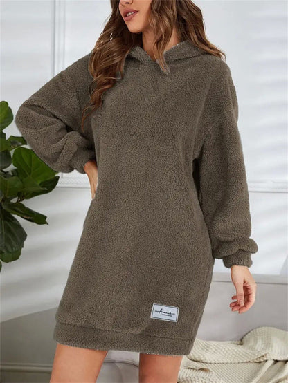 Zachte Oversized Teddy Sweater Jurk met Hoodie