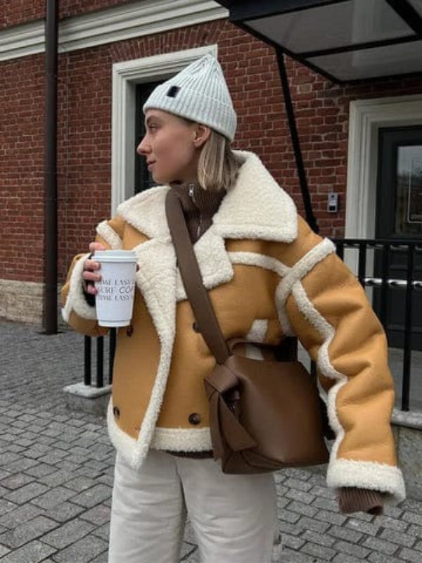 Trendy Oversized Dames Teddy Jas met Opvallende Kraag
