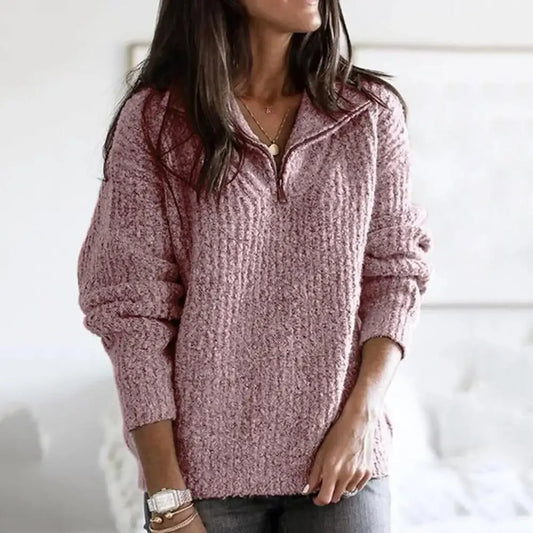 Comfortabele Gebreide Dames Trui met Half-Zip Kraag
