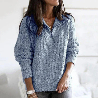 Comfortabele Gebreide Dames Trui met Half-Zip Kraag