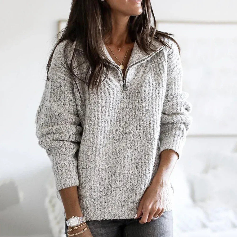 Comfortabele Gebreide Dames Trui met Half-Zip Kraag