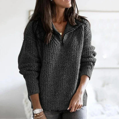 Comfortabele Gebreide Dames Trui met Half-Zip Kraag