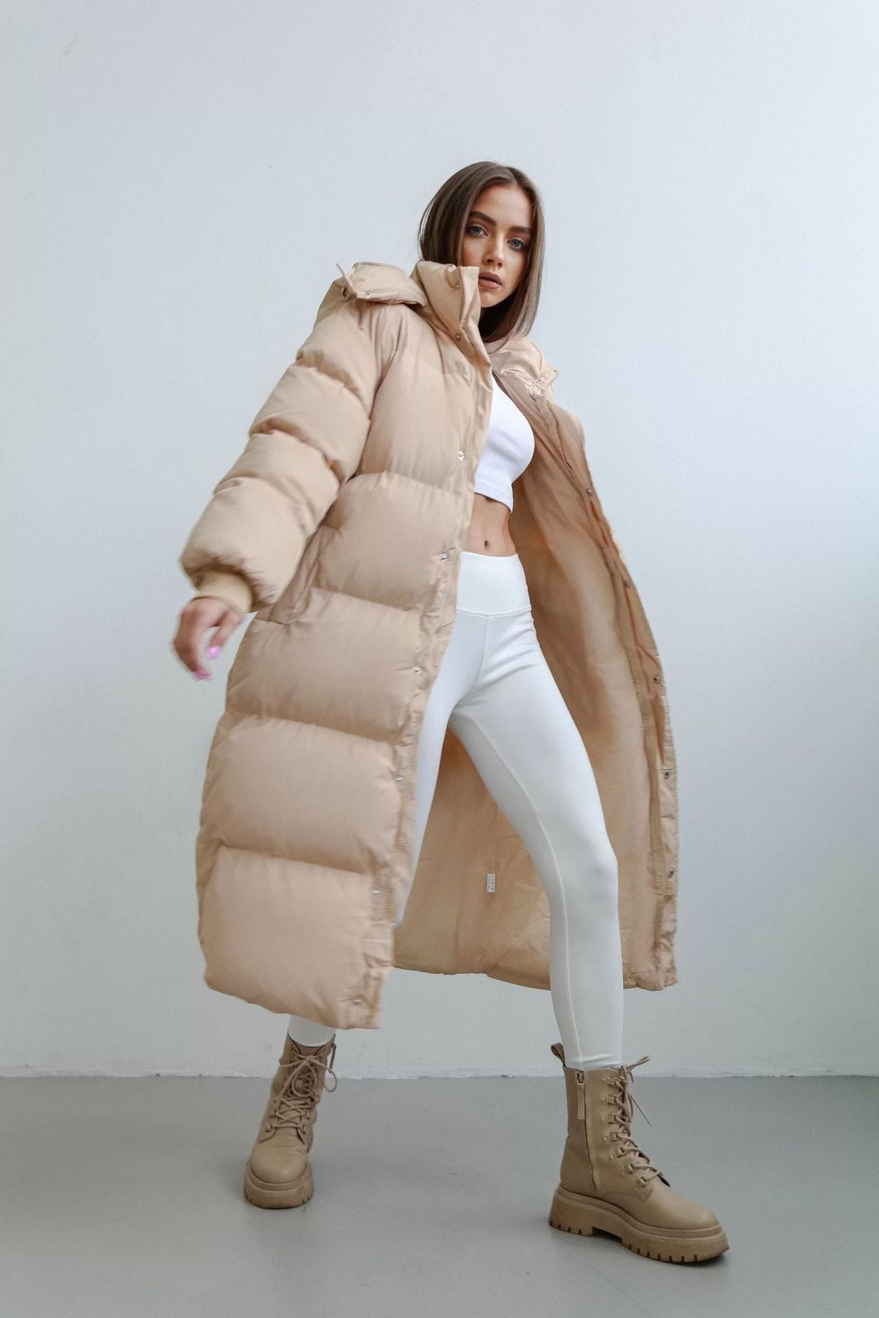 Oversized Lange Warme Dames Puffer Jas met Capuchon