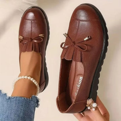 Soepele Instap Loafers met Strikdetail en Franjeklep voor Dames