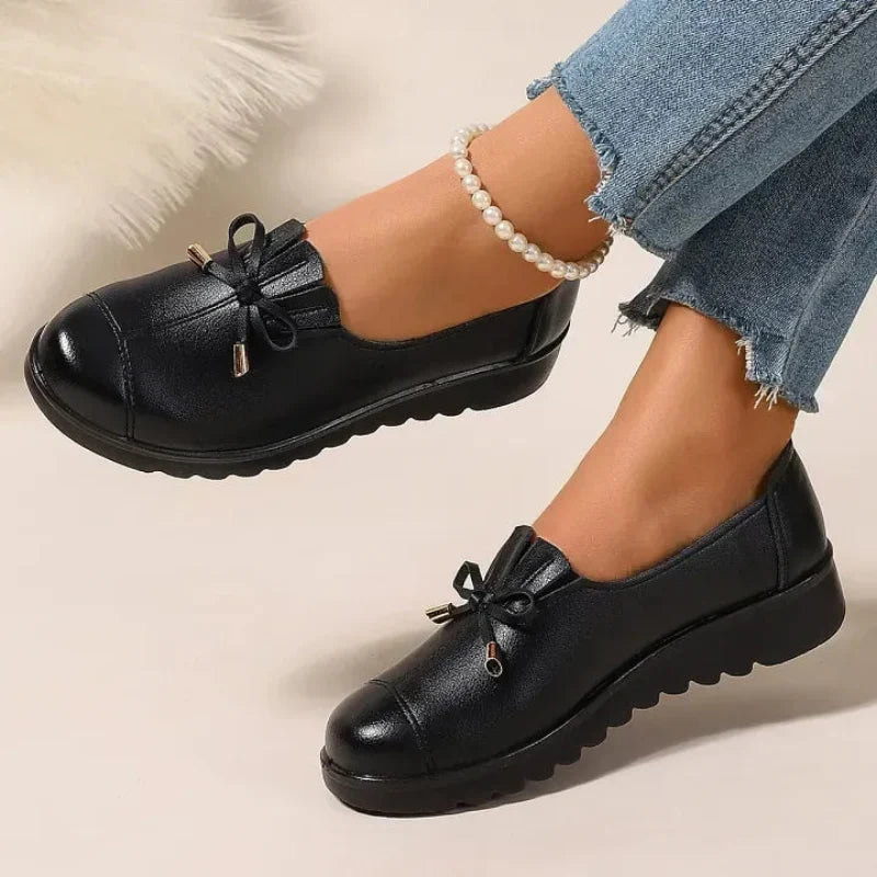 Soepele Instap Loafers met Strikdetail en Franjeklep voor Dames