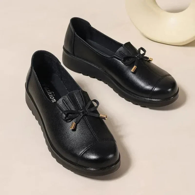 Soepele Instap Loafers met Strikdetail en Franjeklep voor Dames