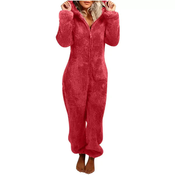 Comfortabele Dames Teddy Fleece Onesie met Capuchon